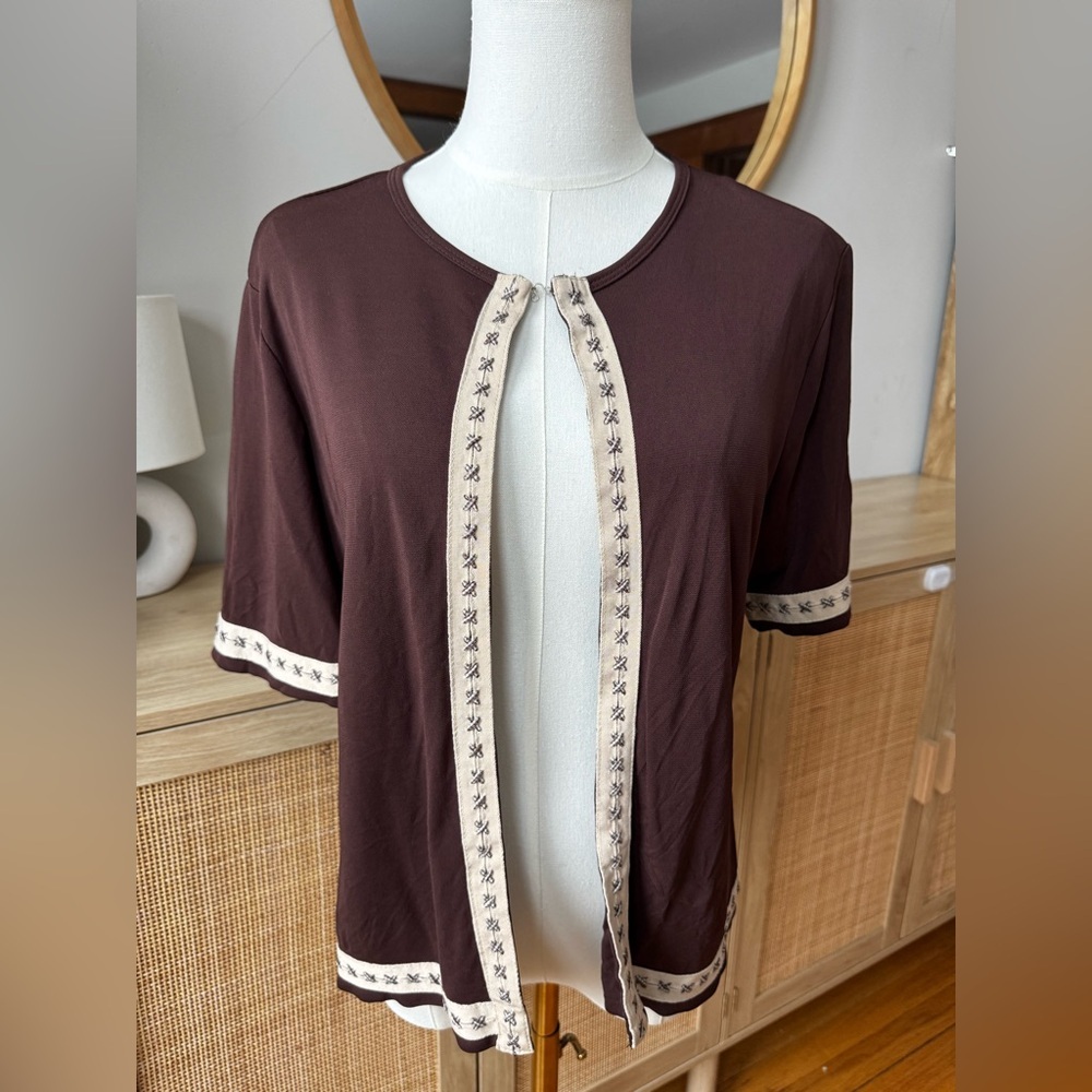 Phidias | Vintage Brown Short-Sleeve, Open Front Cardigan